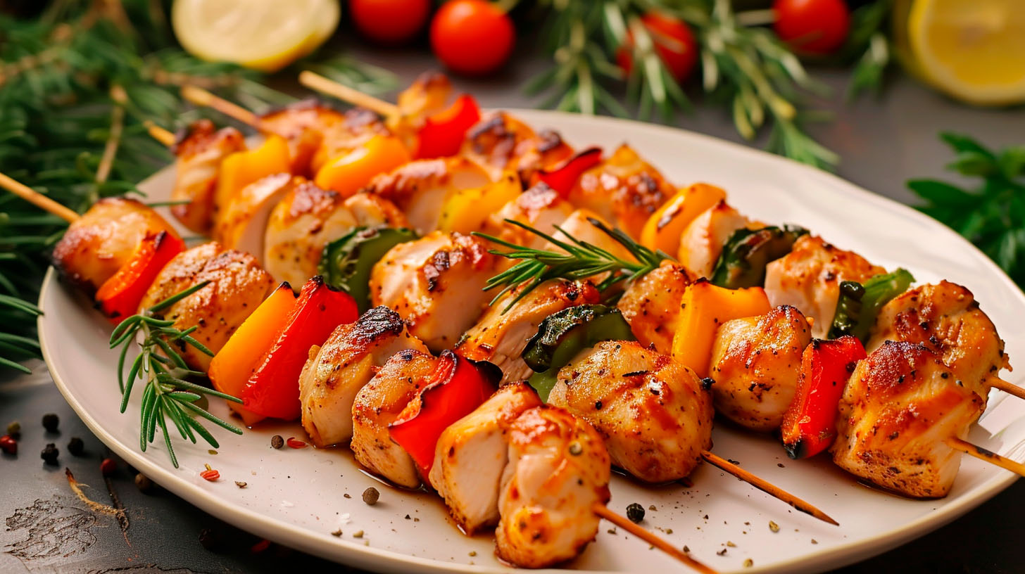 brochetas de pollo con verduras